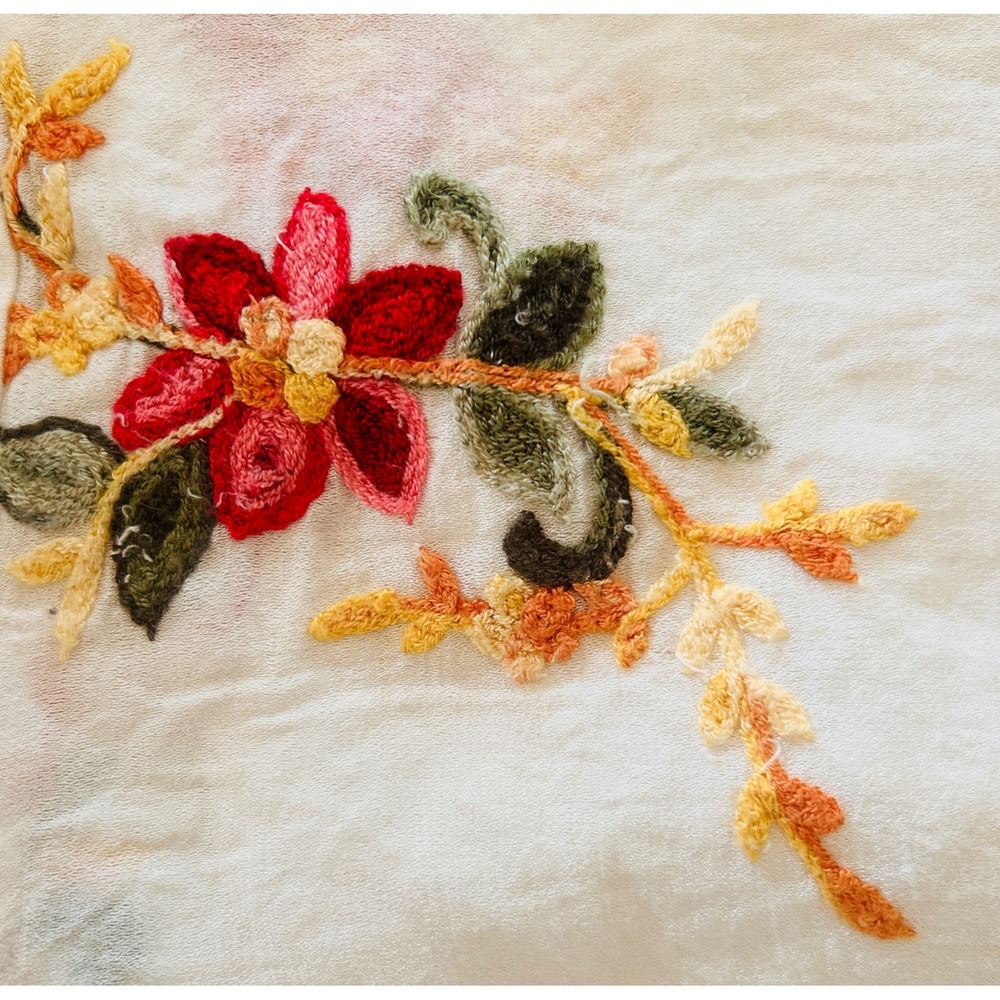Floral Embroidered Bold Cottagecore Boho Shell Buttons M Mandarin Collar Top - Picture 2 of 12
